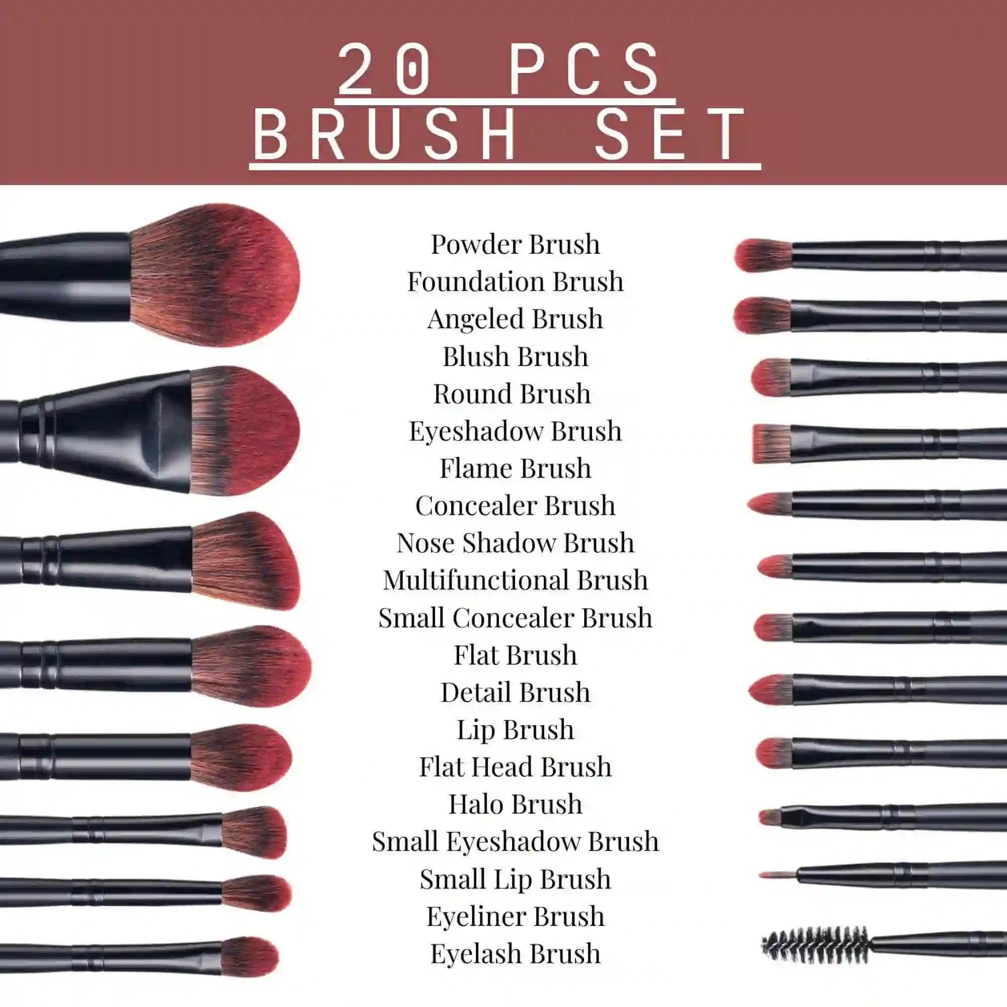 20 Pieces Makeup Brush Set - Bolgié
