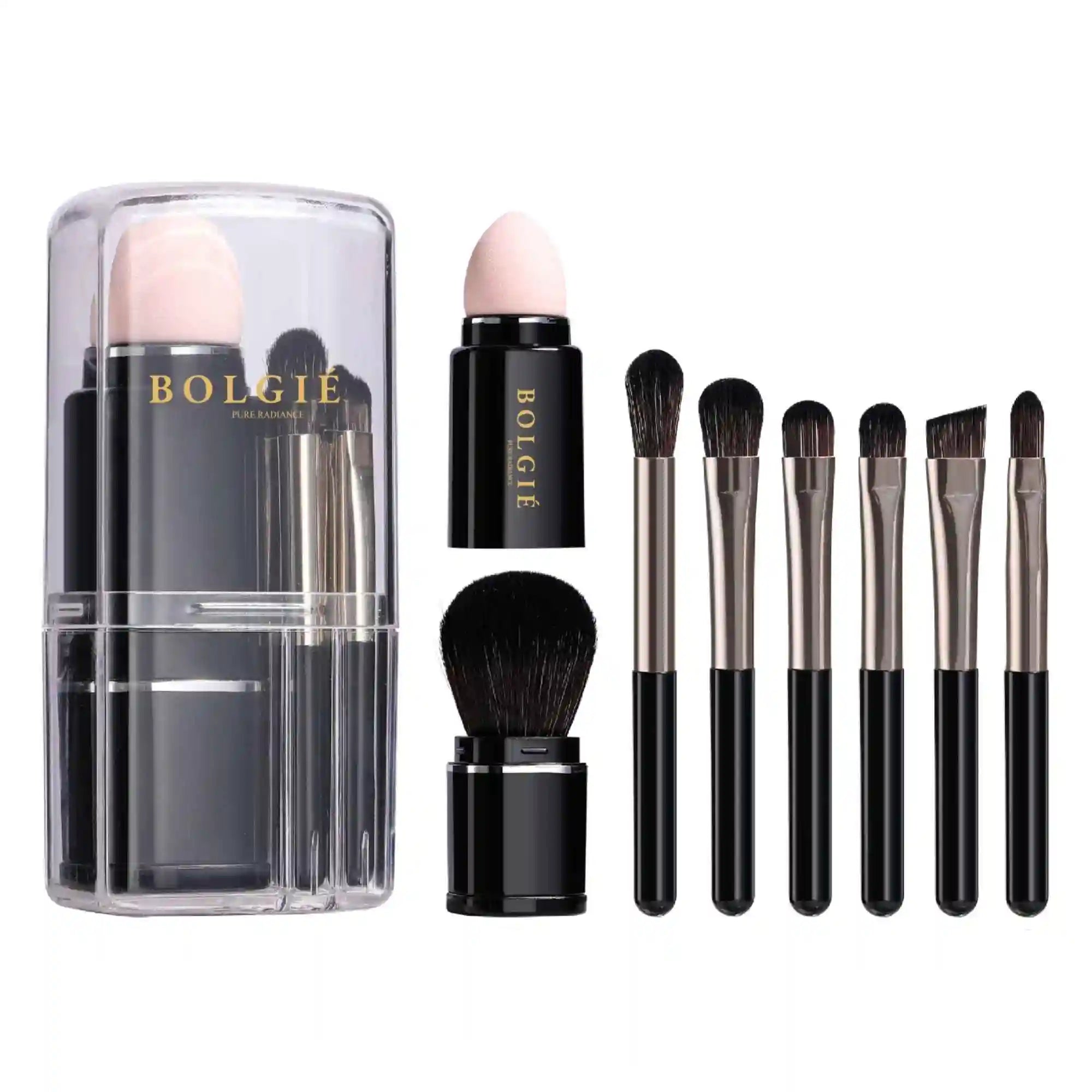 8 Piece Compact - Travel Makeup Brush for Face - Powder, Contouring, Foundation, Blush, Eyeshadow and Lips