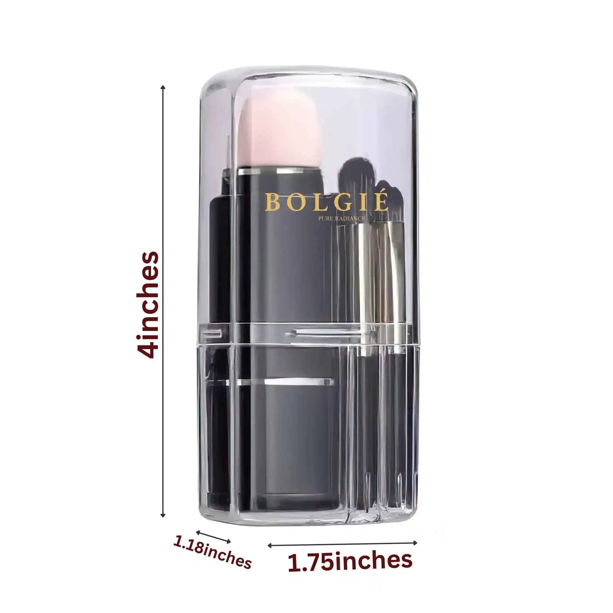 Compact makeup brush set with dimensions