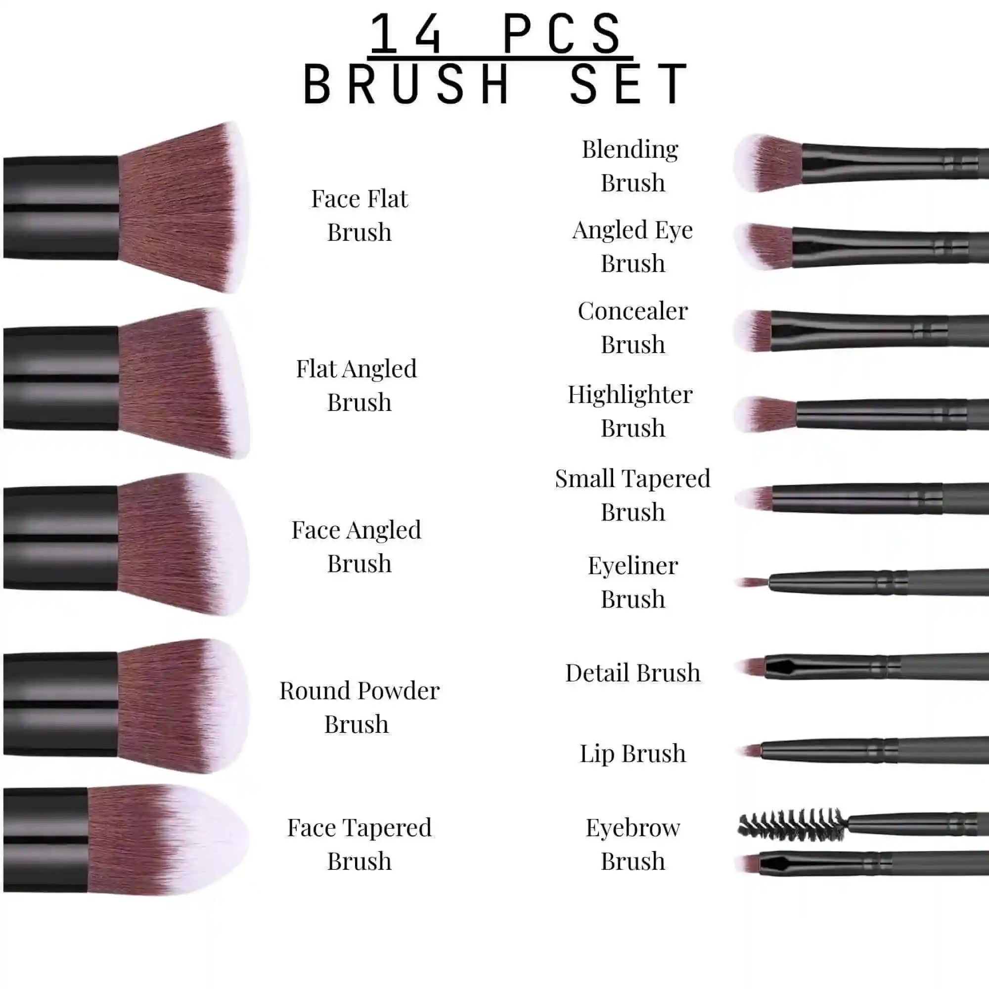 14 pieces Brush heads with the list of functions by head shape
